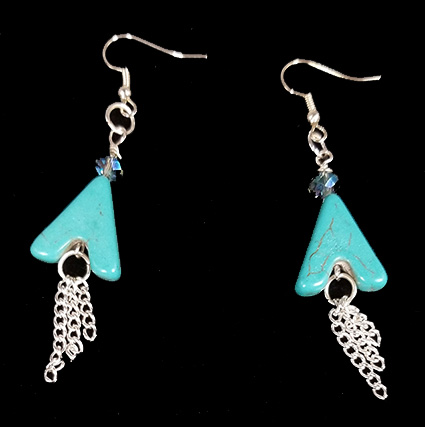 Turquoise Magnesite Arrow and Crystal Beaded Dangle Earrings
